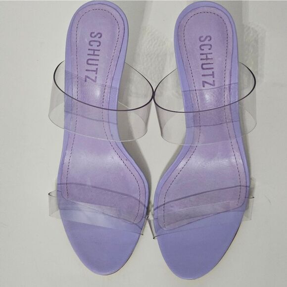 Schutz Ariella, Transparent Smokey Grape Heeled Sandals. NIB Size-6.5 - Picture 8 of 9